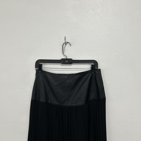 Anthropologie Maxi Skirt Faux Leather Sheer Overlay Pleated Sz 6 Boho Goth Chic - Picture 6 of 10